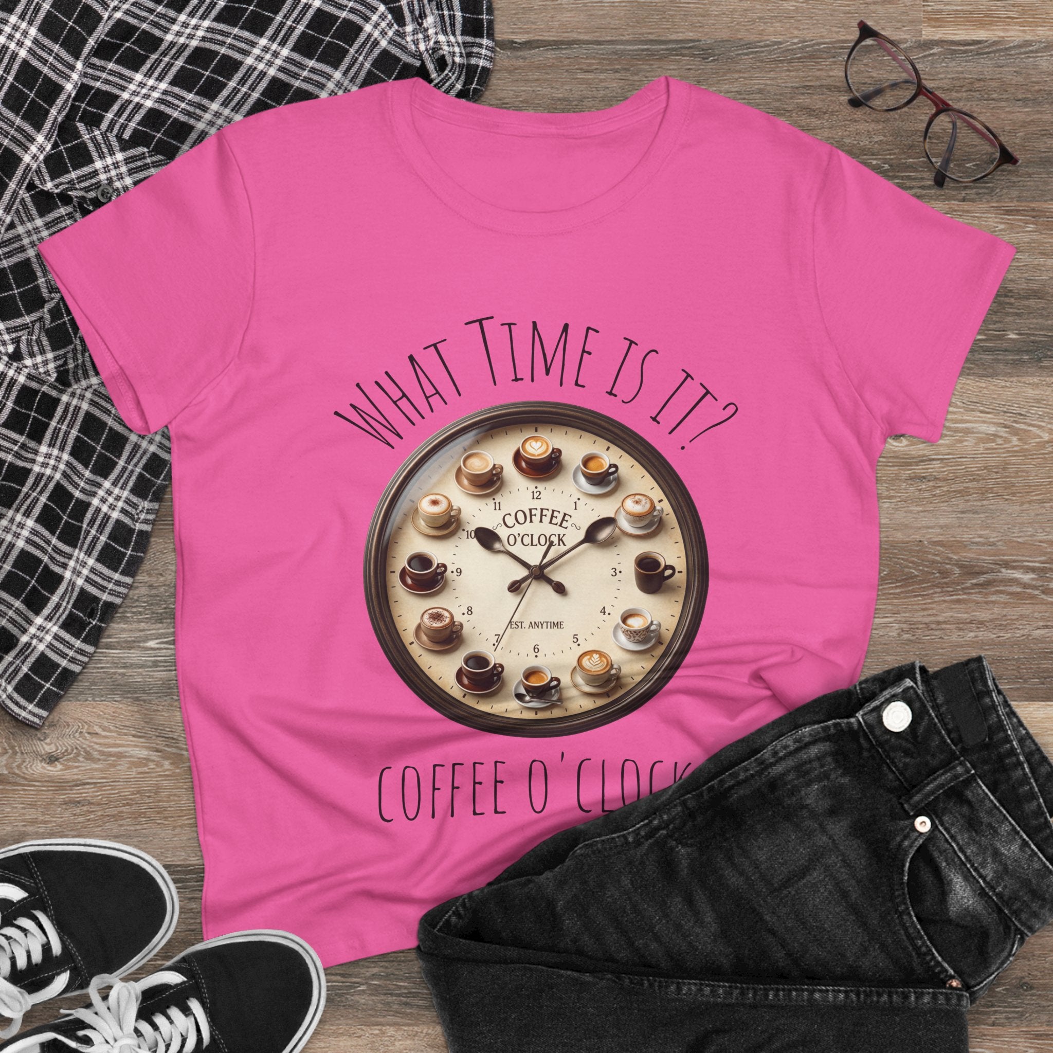 Coffee O'Clock Women's T-Shirt — What Time Is It? Vintage Coffee Cup Clock Tee