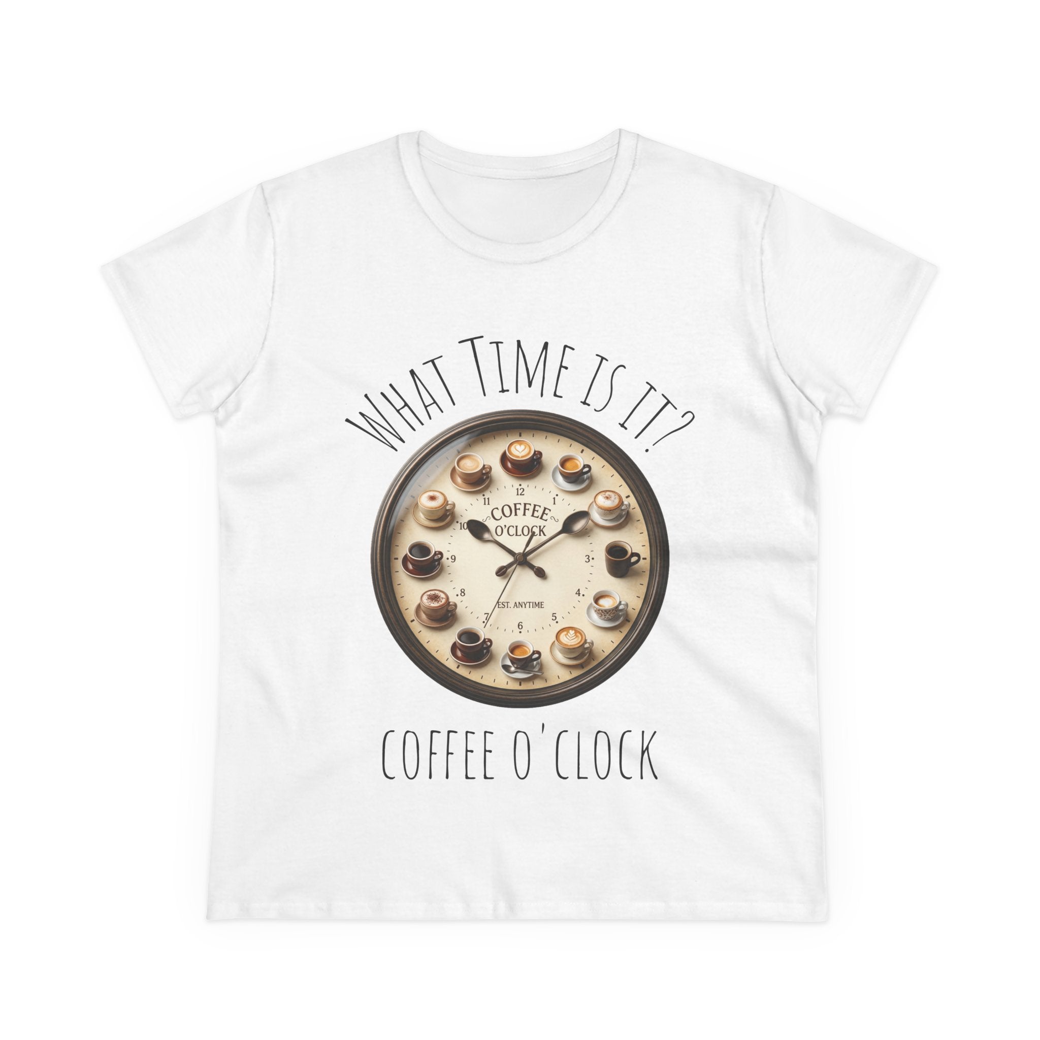 Coffee O'Clock Women's T-Shirt — What Time Is It? Vintage Coffee Cup Clock Tee